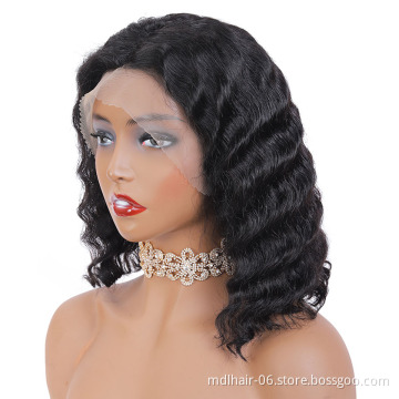 Wholesale Brazilian Hair Deep Wave Human Virgin Lace Front Wig Single Donor Cuticle Aligned Hair Short Bob 4*4 Brazilian Wigs
